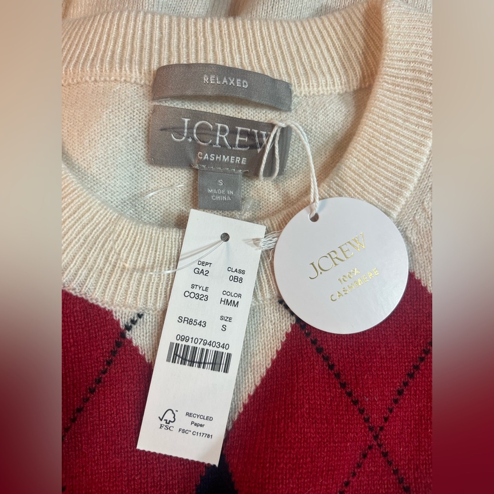 J.Crew Perfect cashmere crewneck sweater in argyle - Picture 9 of 9